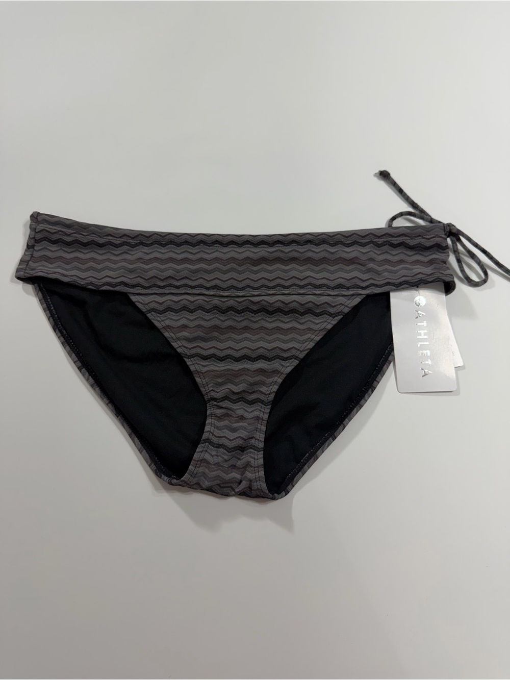 Athleta Jacquard Side Tie Bikini Bottom Black Gray XL NWT